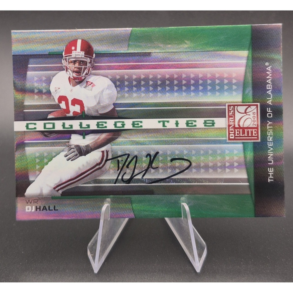 2008 Donruss Elite DJ Hall‎ #CT-3 College Ties Autograph Green /50 Crimson Tide